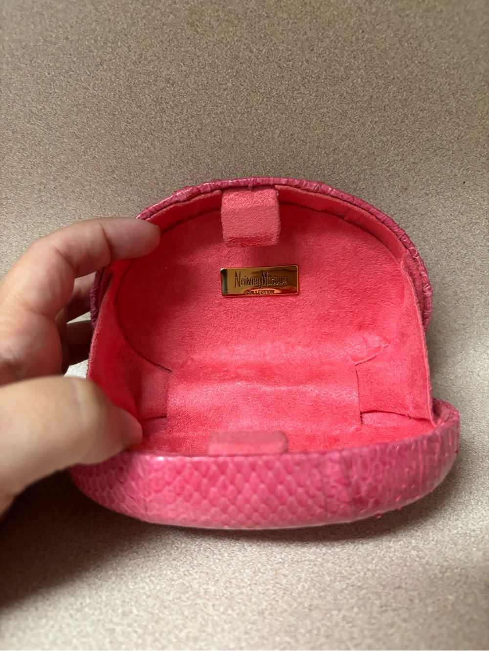 Neiman Marcus Hot Pink Snake-Texture Jewelry Case